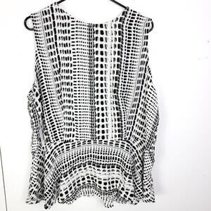 Ava Viv Top WOmens 3X Sleeveless Shell Peplum Seam Loud Print Neutral Office